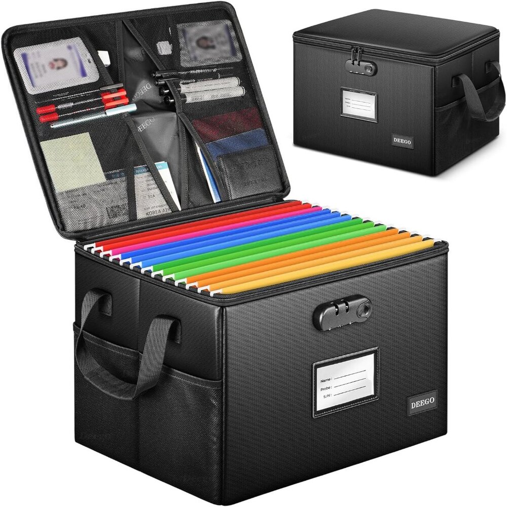 Fireproof Document Box, Water-Resistant File Organizer Box with Lock for Documen